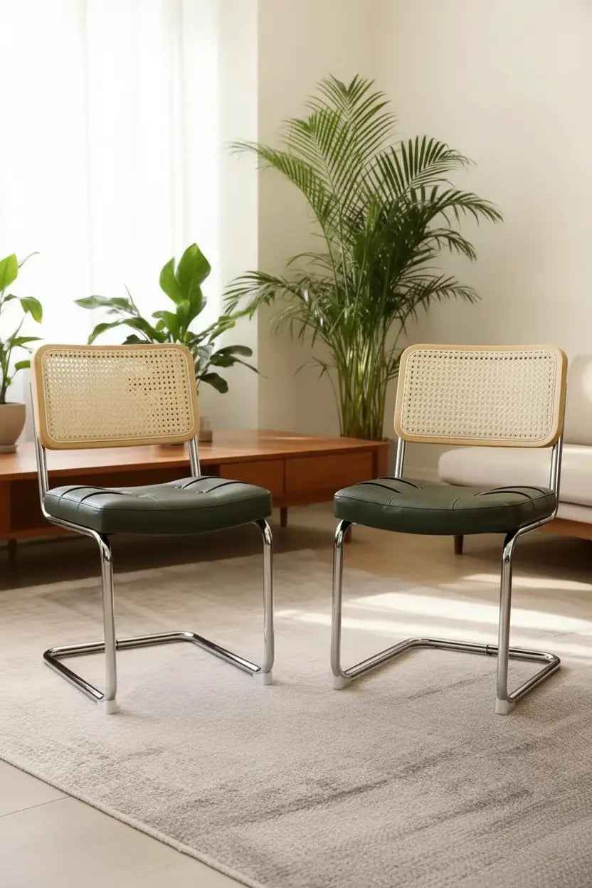1 Paar Mid-Century Rattan Stühle Olive/Grün