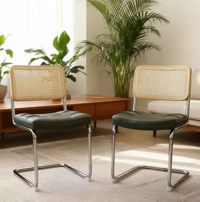 1 Paar Mid-Century Rattan Stühle Olive/Grün