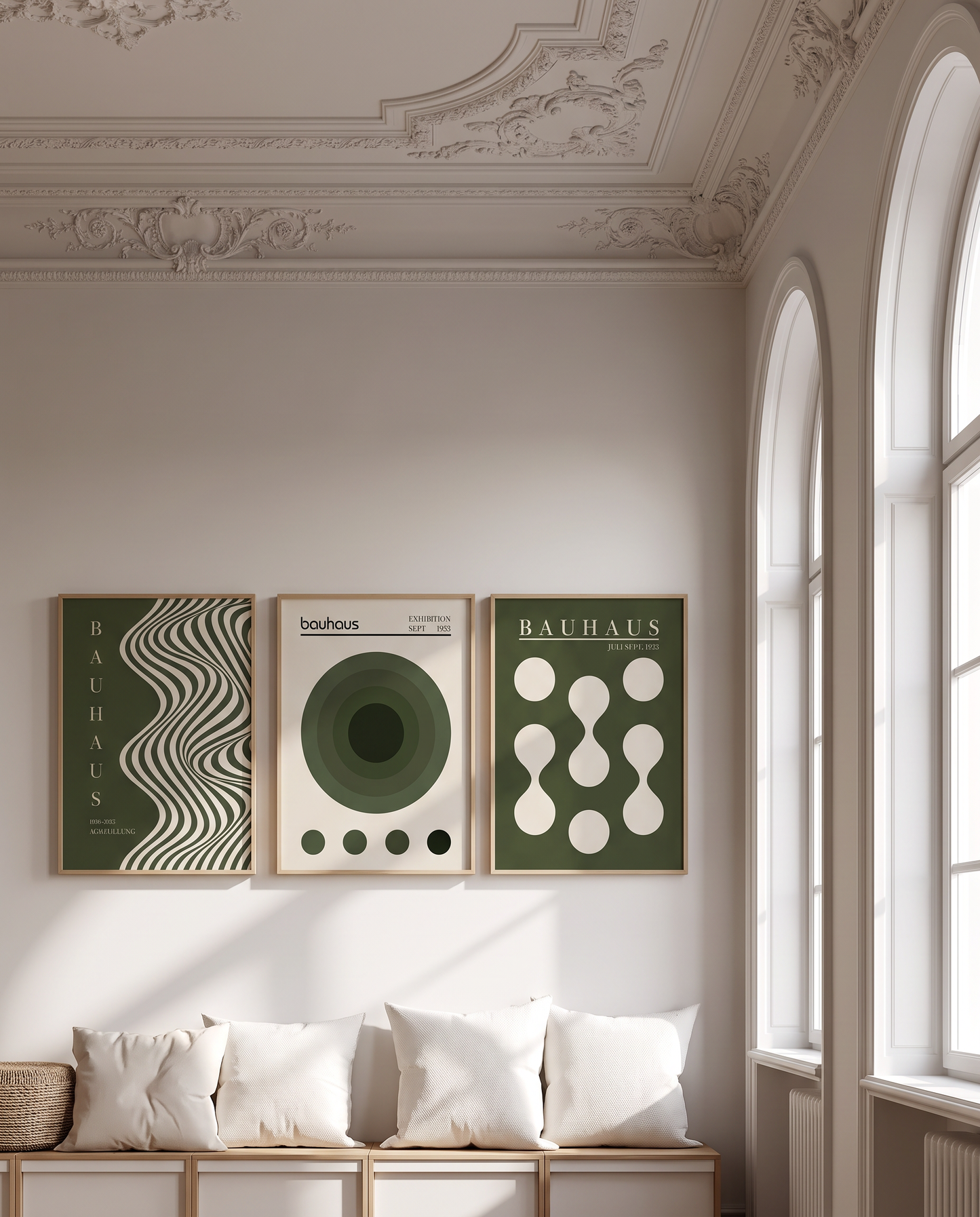 3er-Set Poster „Bauhaus Olive“