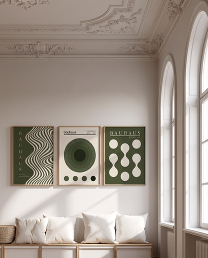 3er-Set Poster „Bauhaus Olive“