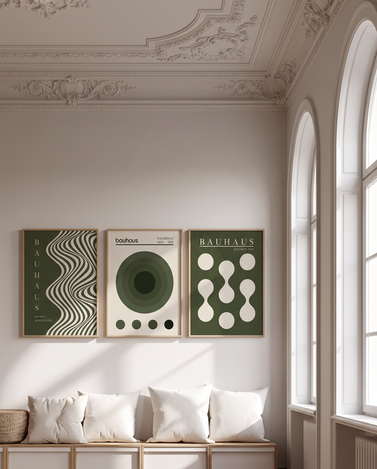 3er-Set Poster „Bauhaus Olive“
